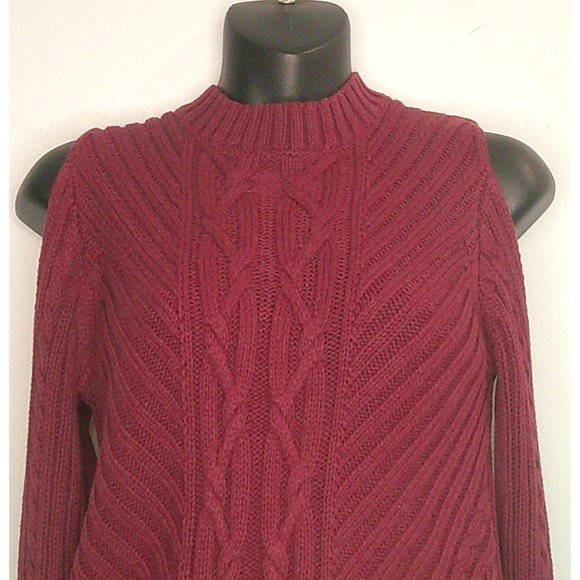 Jessica Simpson Posy Cold Shoulder Sweater Size S Maroon Tunic Length NWT - Picture 2 of 9